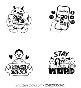 Pack of Glyph Style Teenage Mood Stickers 
