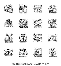 Pack of Glyph Style Wild Animal Stickers 