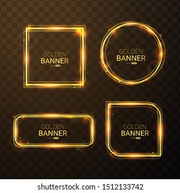 Pack of Golden banner with lights effects,Shining luxury banner vector illustration.