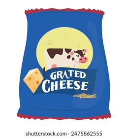 Pack of grated cheese, dairy product, vector illustration.