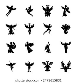 Paquete de iconos sólidos de los ángeles griegos 


