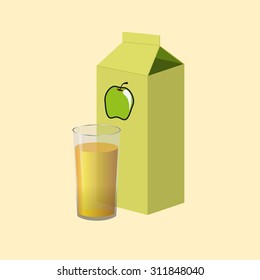 Pack of green apple juice and glass