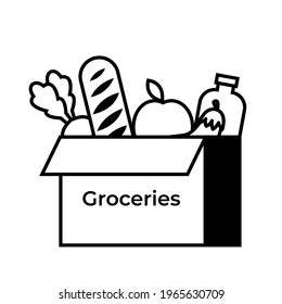 Pack of groceries vector illustration lineart black and white