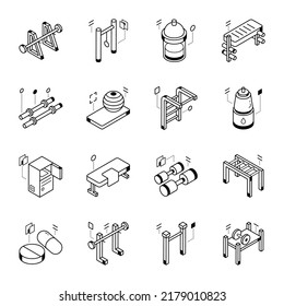 Pack of Gym Machines Line Icons 

