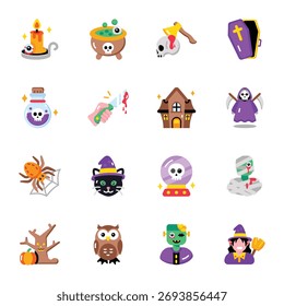 Pack de iconos de estilo plano de celebración de Halloween 