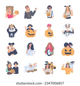 Pack of Halloween Characters Flat Illustrations 

