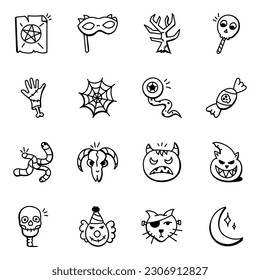 Pack of Halloween Festival Doodle Icons 
