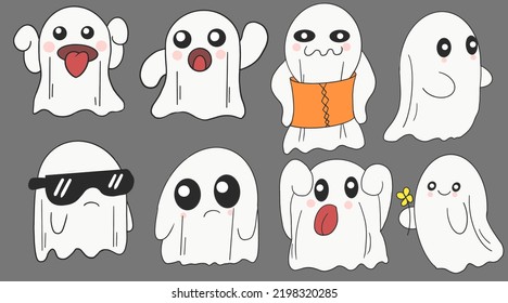 Pack of Halloween ghosts in various scary poses