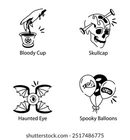Paket mit Halloween und magischen Doodle-Symbolen