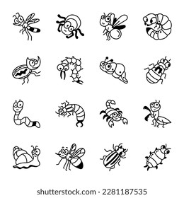 Pack of Hand Drawn Insects Icons 

