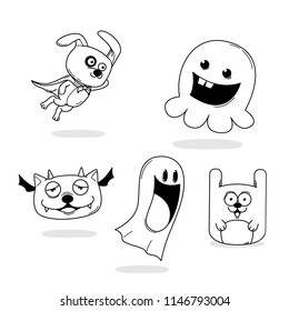 Pack of hand drawn monsters doodle