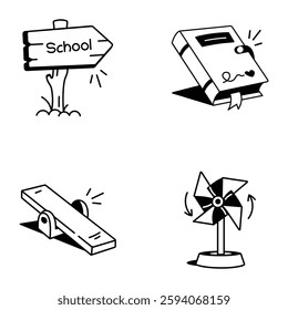 Pack of Hand Drawn School Icons 