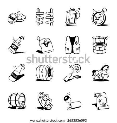 Pack of Hand Drawn Western Art Icons 
