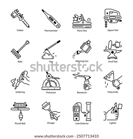 Pack of Hand Tools and Instruments Line Icons