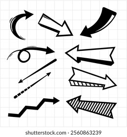 Pack of hand-drawn arrows with black color in many style can used for element design 