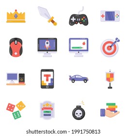 Pack of Handheld Games and Casino Flat Icons 