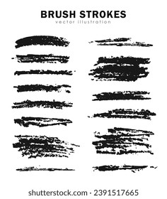Paquete de pinceladas negras hechas a mano. Líneas pintadas con grises, pintura texturada detallada, frotis de lápiz de carbón vegetal, resaltador, pinceles de marcador o tinta, elementos de diseño artístico