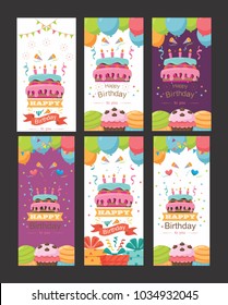 Pack of happy birthday card design 