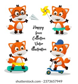 a pack of happy foxes. vector illustration