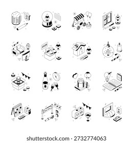 Pack of happy new year 2026 Isometric illustration in trendy design style