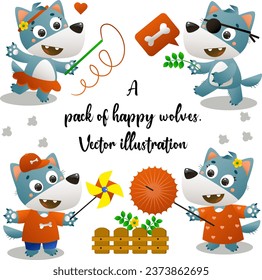 a pack of happy wolves. vector illustration