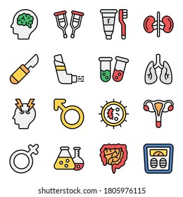 Pack of Healthcare Flat Outline Icons 