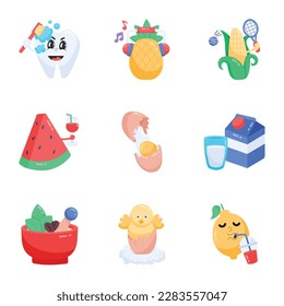 Pack of Healthy Foods and Beverages Stickers 

