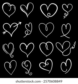 Pack of heart drawing images in minimalist lines