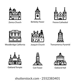 Pack of Historic Building Doodle Icons 

