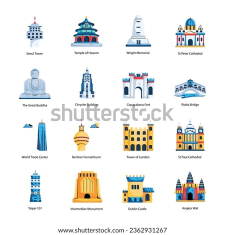 Pack of World’s Historic Landmarks Flat Icons

