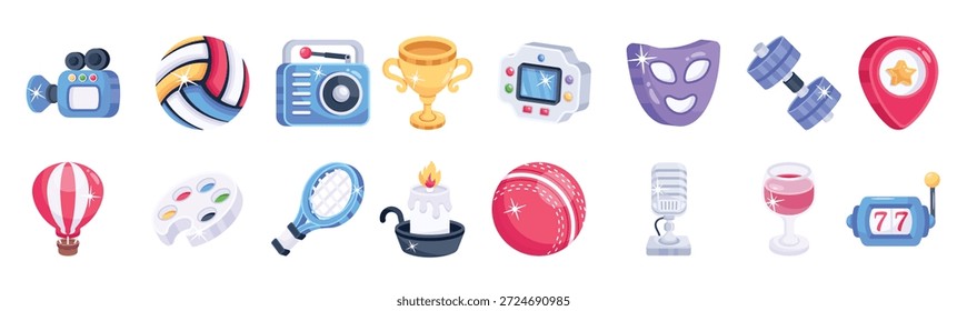 pacote de hobbies ícone vetores
