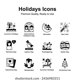 Pack of holidays and festival icons set, ready to use vectors