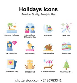 Pack of holidays and festival icons set, ready to use vectors