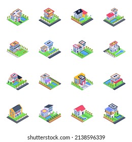  Paquete de iconos isométricos de arquitectura doméstica 

