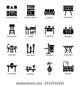 Pack of Home Interior Glyph Icons 