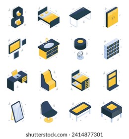Paquete de iconos isométricos del interior del hogar

