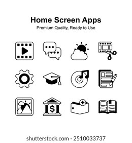 Pack of home screen apps icons, editable vectors set