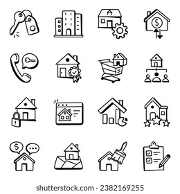 Paquete de hogares y hogares de iconos de doodle 

