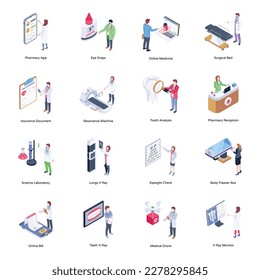 Pack of Hospital and Doctors Isometric Illustrations
