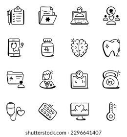 Paquete de servicios hospitalarios y médicos Icono de doodle 

