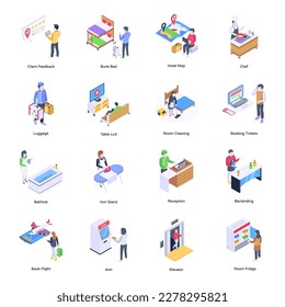 Pack of Hotel Facilities Isometric Illustrations 
