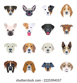 Paket mit flachen Symbolen für Hunden 

