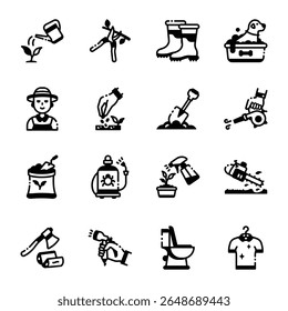 Pack of Household Chores Filled Style Icons 
