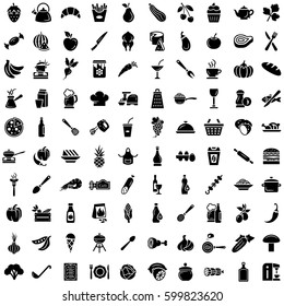 Pack of hundred black and white food vector icons 