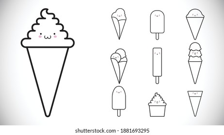 Pack of Ice cream icons with cute Faces