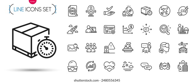 Pack of Ice cream, Petrol station and Travel sea line icons. Include Bio shopping, Cleaning, Father day pictogram icons. Startup rocket, Journey, Sms signs. Group, Co2 gas, Gas price. Vector
