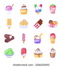 Paket mit Eis-Cremes, flache Symbole 

