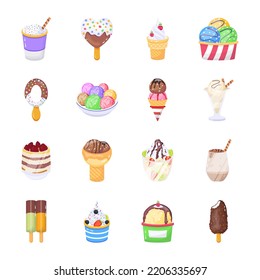 Pack of Ice Creams Flat Icons 


