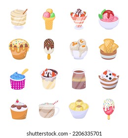 Paket mit Eis-Cremes, flache Symbole 

