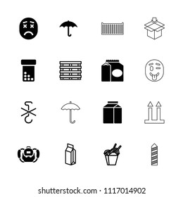 Pack icon. collection of 16 pack filled and outline icons such as keep dry cargo, bottle pills, chinese fast food, milk, cargo box. editable pack icons for web and mobile.